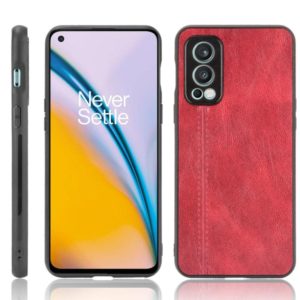 For OnePlus Nord 2 5G Shockproof Sewing Cow Pattern Skin PC + PU + TPU Case(Red) (OEM)