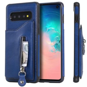 For Galaxy S10 Solid Color Double Buckle Zipper Shockproof Protective Case(Blue) (OEM)