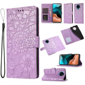 For Xiaomi Redmi K30 Pro Skin Feel Embossed Sunflower Horizontal Flip Leather Case with Holder & Card Slots & Wallet & Lanyard(Purple) (OEM)