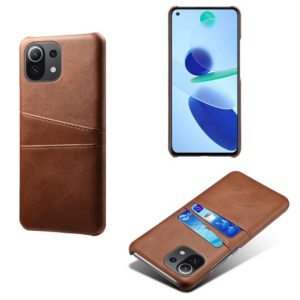 For Xiaomi Mi 11 Lite 5G Calf Texture PC + PU Leather Back Cover Shockproof Case with Dual Card Slots(Brown) (OEM)