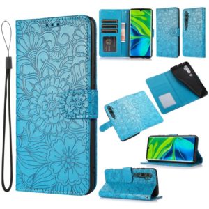 For Xiaomi Mi CC9 Pro Skin Feel Embossed Sunflower Horizontal Flip Leather Case with Holder & Card Slots & Wallet & Lanyard(Blue) (OEM)