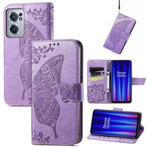 For OnePlus Nord CE 2 5G Butterfly Love Flower Embossed Leather Phone Case(Light Purple) (OEM)