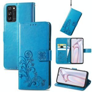For Blackview A100 Four-leaf Clasp Embossed Buckle Mobile Phone Protection Leather Case with Lanyard & Card Slot & Wallet & Bracket Function(Blue) (OEM)