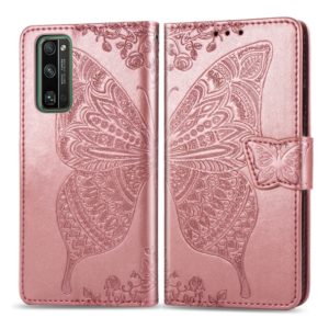 For Huawei Honor 30 Pro Butterfly Love Flower Embossed Horizontal Flip Leather Case with Bracket / Card Slot / Wallet / Lanyard(Rose Gold) (OEM)