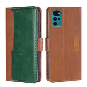 For Motorola Moto G22 Contrast Color Side Buckle Leather Phone Case(Light Brown + Green) (OEM)