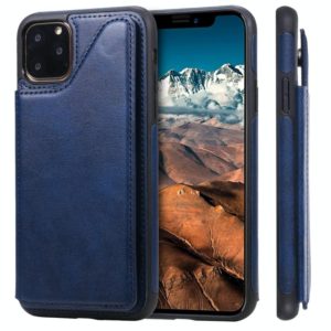For iPhone 11 Pro Max Shockproof Calf Texture Protective Case with Holder & Card Slots & Frame(Blue) (OEM)
