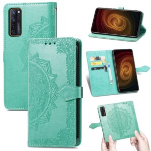 For ZTE Axon 20 5G Mandala Flower Embossed Horizontal Flip Leather Case with Holder & Three Card Slots & Wallet & Lanyard(Green) (OEM)