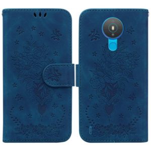 For Nokia 1.4 Butterfly Rose Embossed Leather Phone Case(Blue) (OEM)