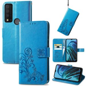 For TCL 30 XE 5G Four-leaf Clasp Embossed Buckle Leather Phone Case(Blue) (OEM)