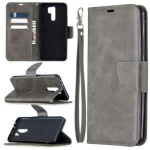 For Xiaomi Redmi 9 Retro Lambskin Texture Pure Color Horizontal Flip PU Leather Case with Holder & Card Slots & Wallet & Lanyard(Grey) (OEM)
