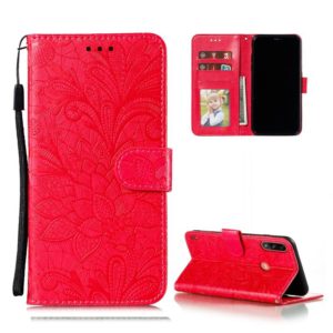 For Motorola Moto E7 Power Lace Flower Embossing Pattern Horizontal Flip Leather Case with Holder & Card Slots & Wallet & Photo Frame(Red) (OEM)