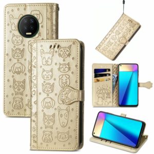 For Infinix Note 7 Lovely Cat and Dog Embossing Pattern Horizontal Flip Leather Case , with Holder & Card Slots & Wallet & Cartoon Clasp & Lanyard(Gold) (OEM)