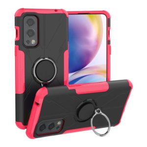 For OnePlus Nord 2 5G Armor Bear Shockproof PC + TPU Protective Case with Ring Holder(Rose Red) (OEM)