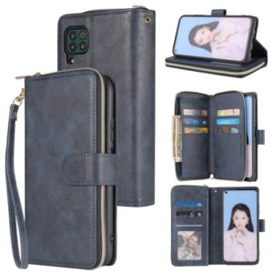 For Huawei P40 Lite Zipper Wallet Bag Horizontal Flip PU Leather Case with Holder & 9 Card Slots & Wallet & Lanyard & Photo Frame(Blue) (OEM)