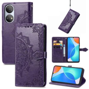 For Honor Play 30 Plus / X7 Mandala Flower Embossed Horizontal Flip Leather Phone Case(Purple) (OEM)