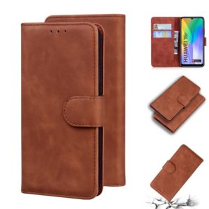 For Huawei Y6p Skin Feel Pure Color Flip Leather Phone Case(Brown) (OEM)