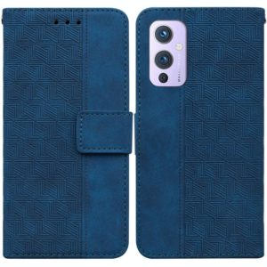 For OnePlus 9 Geometric Embossed Leather Phone Case(Blue) (OEM)