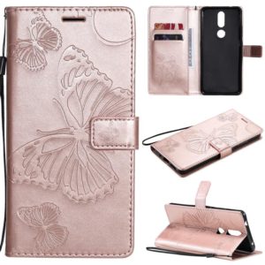 For Nokia 2.4 3D Butterflies Embossing Pattern Horizontal Flip Leather Case with Holder & Card Slot & Wallet(Rose Gold) (OEM)