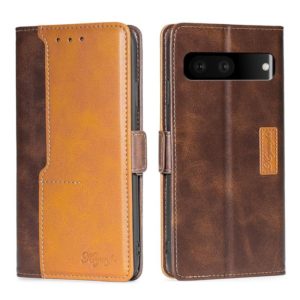 For Google Pixel 7 5G Contrast Color Side Buckle Leather Phone Case(Dark Brown + Gold) (OEM)