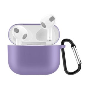 Solid Color Silicone Earphone Protective Case for AirPods 3, with Hook(Light Purple) (OEM)