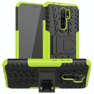 For Xiaomi Redmi 9 Tire Texture Shockproof TPU + PC Protective Case with Holder(Green) (OEM)