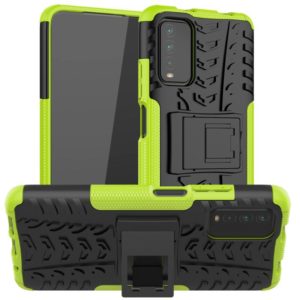 For Xiaomi Poco M3 /Redmi Note 9 4G Tire Texture Shockproof TPU+PC Protective Case with Holder(Green) (OEM)