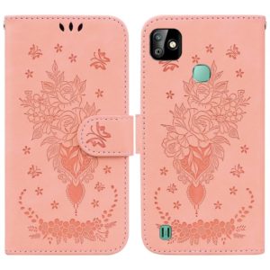 For Infinix Smart HD 2021 X612 Butterfly Rose Embossed Leather Phone Case(Pink) (OEM)