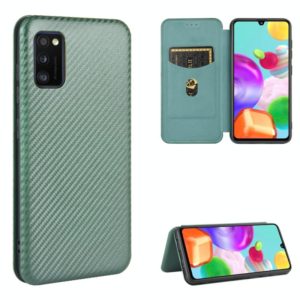 For Samsung Galaxy A41(Eurasian Version) Carbon Fiber Texture Horizontal Flip TPU + PC + PU Leather Case with Rope & Card Slot(Green) (OEM)