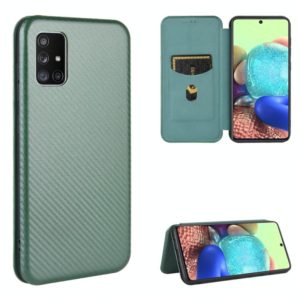 For Samsung Galaxy A71 5G Carbon Fiber Texture Horizontal Flip TPU + PC + PU Leather Case with Rope & Card Slot(Green) (OEM)