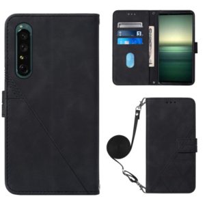 For Sony Xperia 1 IV Crossbody 3D Embossed Flip Leather Phone Case(Black) (OEM)