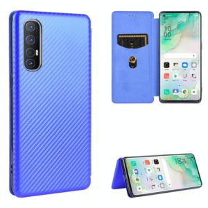 For OPPO Reno3 5G (Japanese Version) Carbon Fiber Texture Horizontal Flip TPU + PC + PU Leather Case with Card Slot(Blue) (OEM)