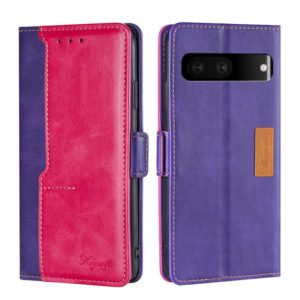 For Google Pixel 7 5G Contrast Color Side Buckle Leather Phone Case(Purple + Rose Red) (OEM)