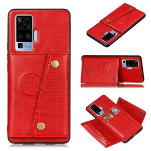 For Vivo X50 Double Buckle PU + TPU Shockproof Magnetic Protective Case with Card Slot & Holder(Red) (OEM)