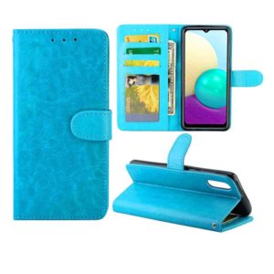 For Samsung Galaxy A02/M02 Crazy Horse Texture Leather Horizontal Flip Protective Case with Holder & Card Slots & Wallet & Photo Frame(Baby Blue) (OEM)