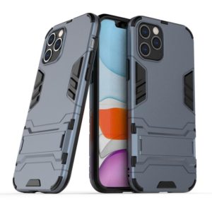 For iPhone 12 / 12 Pro PC + TPU Shockproof Protective Case with Invisible Holder(Navy Blue) (OEM)