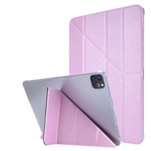 Silk Texture Horizontal Deformation Flip Leather Case with Three-folding Holder For iPad Air 2022 / 2020 10.9(Pink) (OEM)
