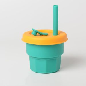 Children Silicone Straw Cups Drop And High Temperature Resistant Water Cups Green Cup + Yellow Cover(300ml) (OEM)