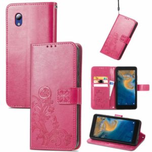 For ZTE Blade A31 Lite Four-leaf Clasp Embossed Leather Case with Lanyard & Card Slot & Wallet & Holder(Magenta) (OEM)