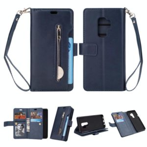 For Samsung Galaxy S9+ Multifunctional Zipper Horizontal Flip Leather Case with Holder & Wallet & 9 Card Slots & Lanyard(Blue) (OEM)