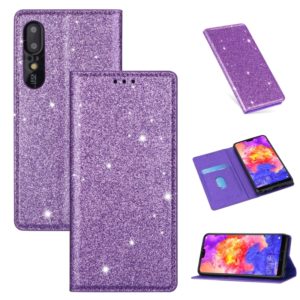 For Huawei P30 Ultrathin Glitter Magnetic Horizontal Flip Leather Case with Holder & Card Slots(Purple) (OEM)