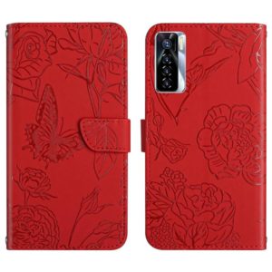 For Tecno Camon 17 Pro HT03 Skin Feel Butterfly Embossed Flip Leather Phone Case(Red) (OEM)
