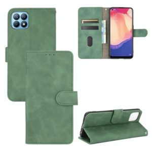 For OPPO Reno4 SE Solid Color Skin Feel Magnetic Buckle Horizontal Flip Calf Texture PU Leather Case with Holder & Card Slots & Wallet(Green) (OEM)