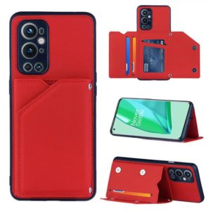 For OnePlus 9 Pro Skin Feel PU + TPU + PC Back Cover Shockproof Case with Card Slots & Holder & Photo Frame(Red) (OEM)