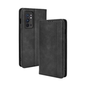 For OnePlus 9RT 5G Magnetic Buckle Retro Crazy Horse Texture Horizontal Flip Phone Leather Case with Holder & Card Slots & Photo Frame(Black) (OEM)