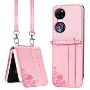 For Huawei P50 Pocket Diagonal Embossed Card Folding Phone Case(Pink) (OEM)