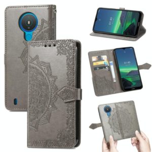 For Nokia 1.4 Mandala Flower Embossed Horizontal Flip Leather Case with Bracket / Card Slot / Wallet / Lanyard(Grey) (OEM)