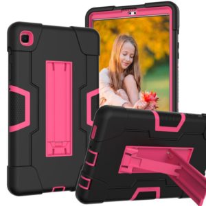 For Samsung Galaxy Tab A7 10.4 (2020) Contrast Color Robot Shockproof Silicone + PC Protective Case with Holder(Black + Rose Red) (OEM)