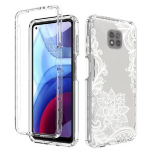 For Motorola Moto G Power 2021 PC+TPU Transparent Painted Phone Case(White Flower) (OEM)