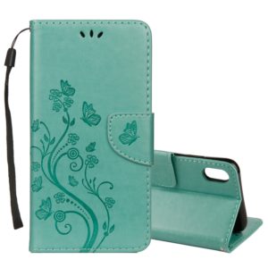 For iPhone XR Embossed Butterfly Pattern Horizontal Flip Leather Case with Card Slot & Holder & Wallet & Lanyard (Green) (OEM)