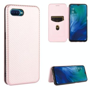 For OPPO Reno A Carbon Fiber Texture Horizontal Flip TPU + PC + PU Leather Case with Card Slot(Pink) (OEM)